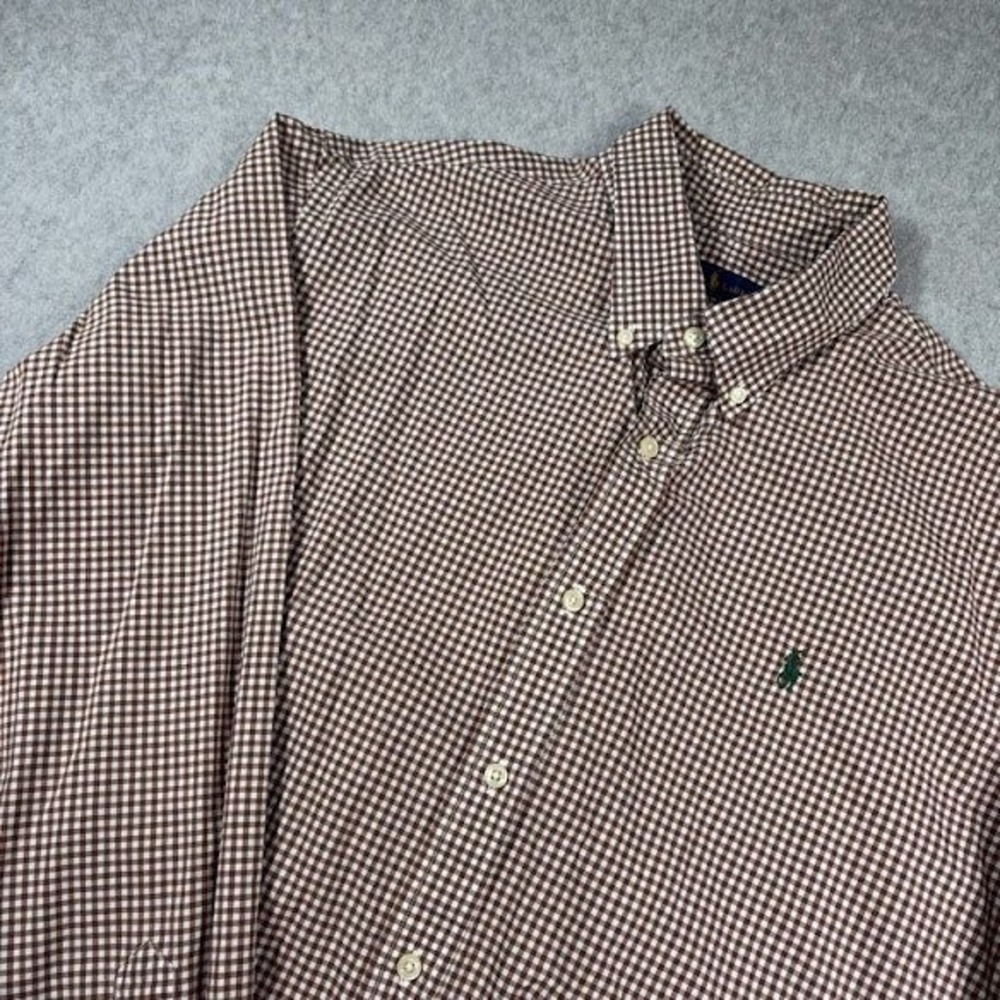 Ralph Lauren Button Down Shirt Mens XL Brown Gingham Check Long Sleeve Pony Logo